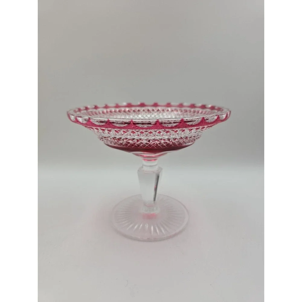 Vintage Cranberry Flash Glass Compote 6